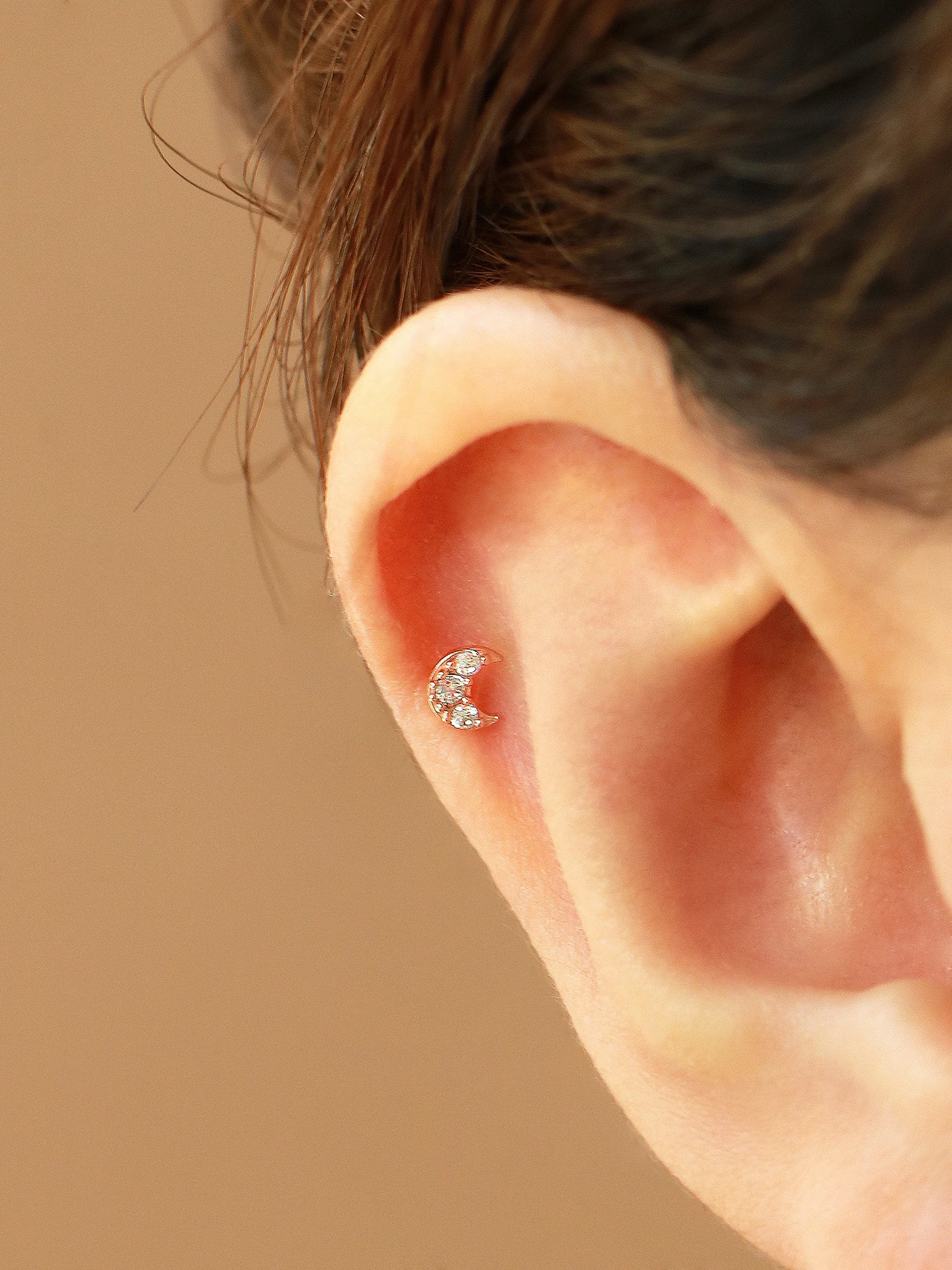 14K Gold Tiny Crescent Cartilage Earring 20G - Image 6