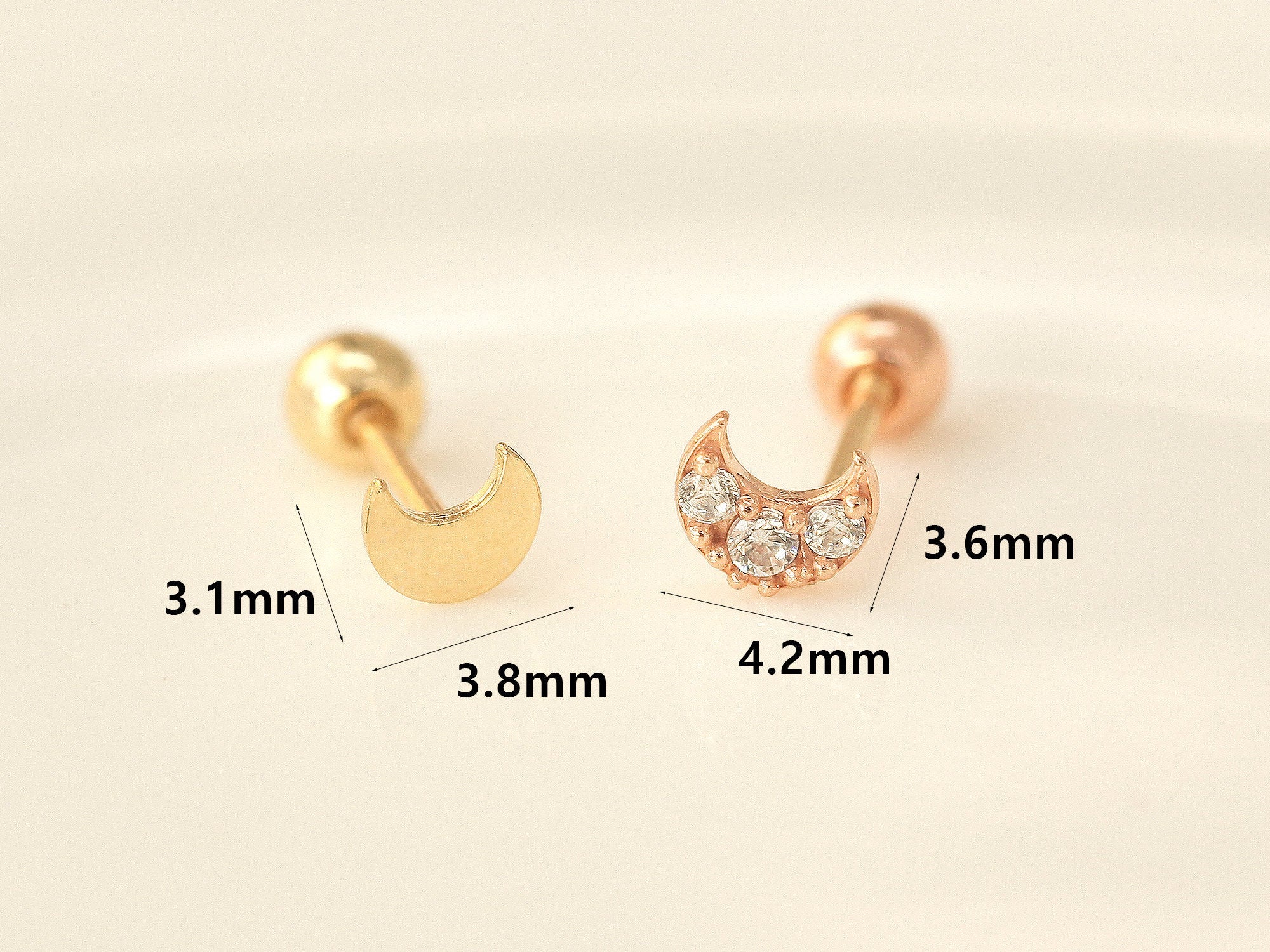 14K Gold Tiny Crescent Cartilage Earring 20G - Image 9