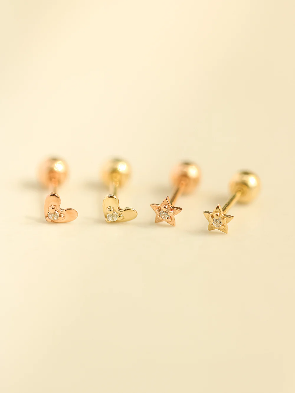 14K Gold Tiny Cubic Star and Heart Cartilage Earring 20G18G16G - Image 7
