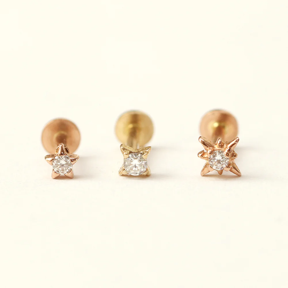 14K Gold Tiny Cubic Star Internally Threaded Labret Piercing 18G16G - Image 13