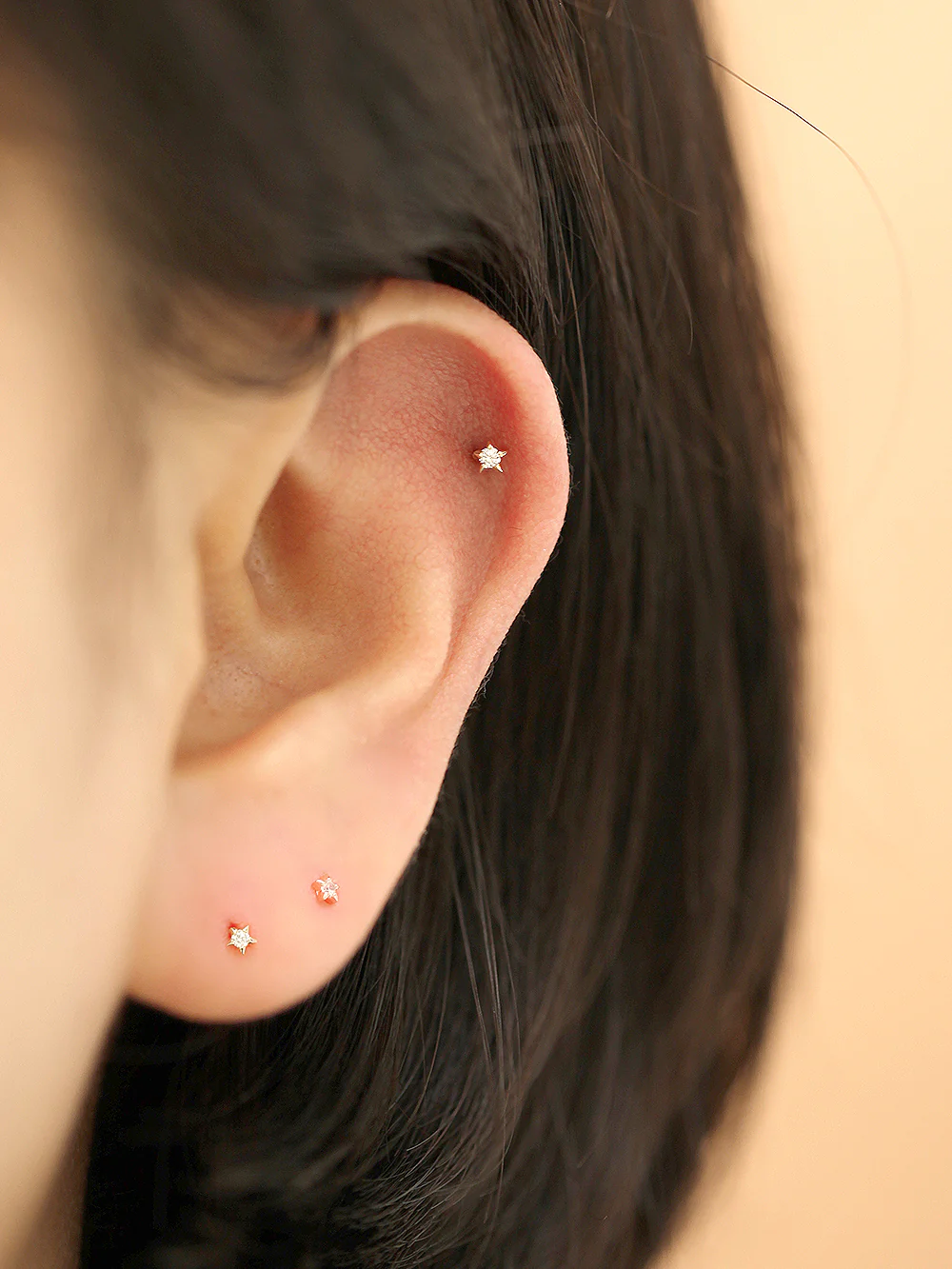 14K Gold Tiny Cubic Star Internally Threaded Labret Piercing 18G16G - Image 6