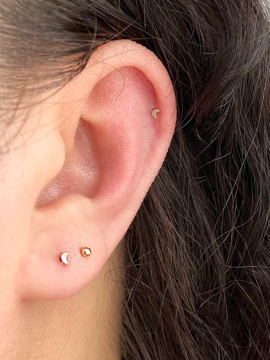 14K Gold Tiny Heart Star Moon Cartilage Earring 20G - Image 11