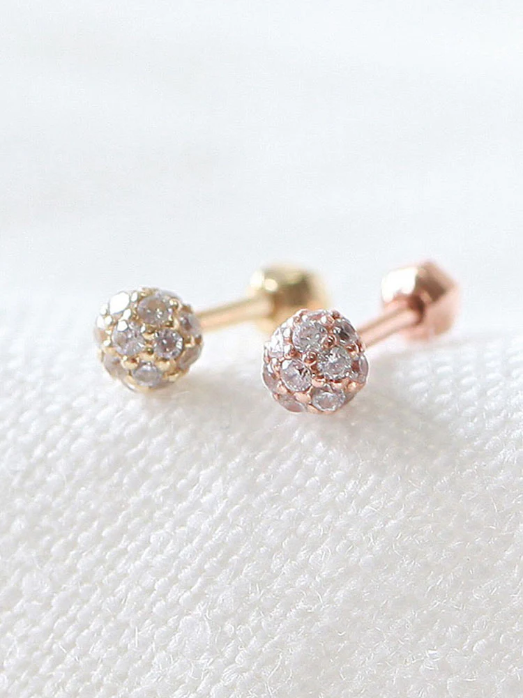 14K Gold Tiny Pave Ball Cartilage Earring 18g16g - Image 3