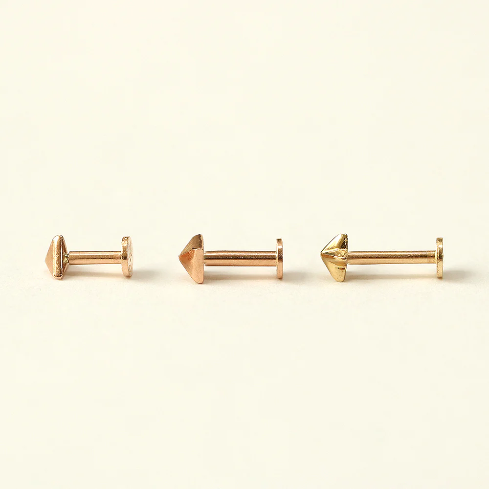 14K Gold Tiny Pyramid Internally Threaded Labret Piercing 18G16G - Image 11