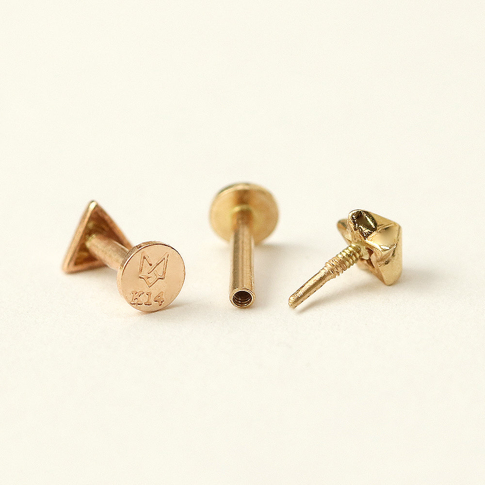 14K Gold Tiny Pyramid Internally Threaded Labret Piercing 18G16G - Image 12
