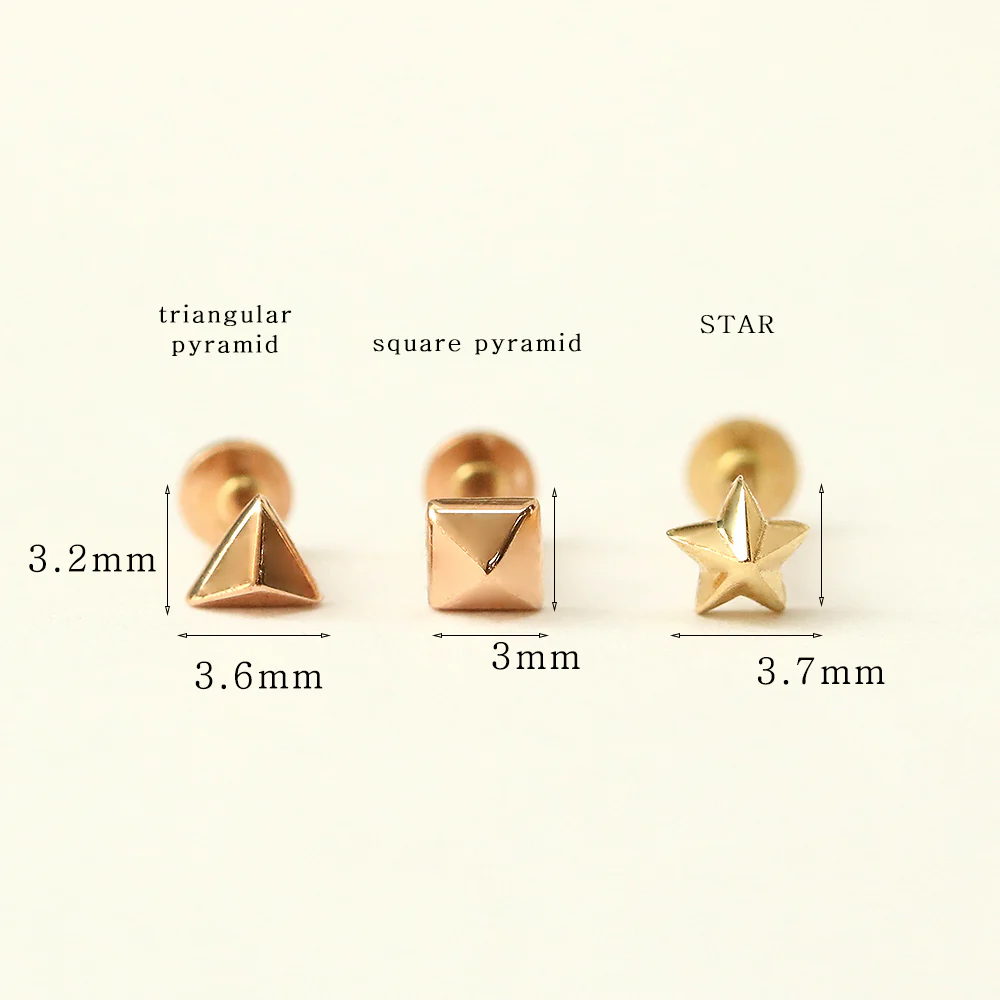 14K Gold Tiny Pyramid Internally Threaded Labret Piercing 18G16G - Image 13