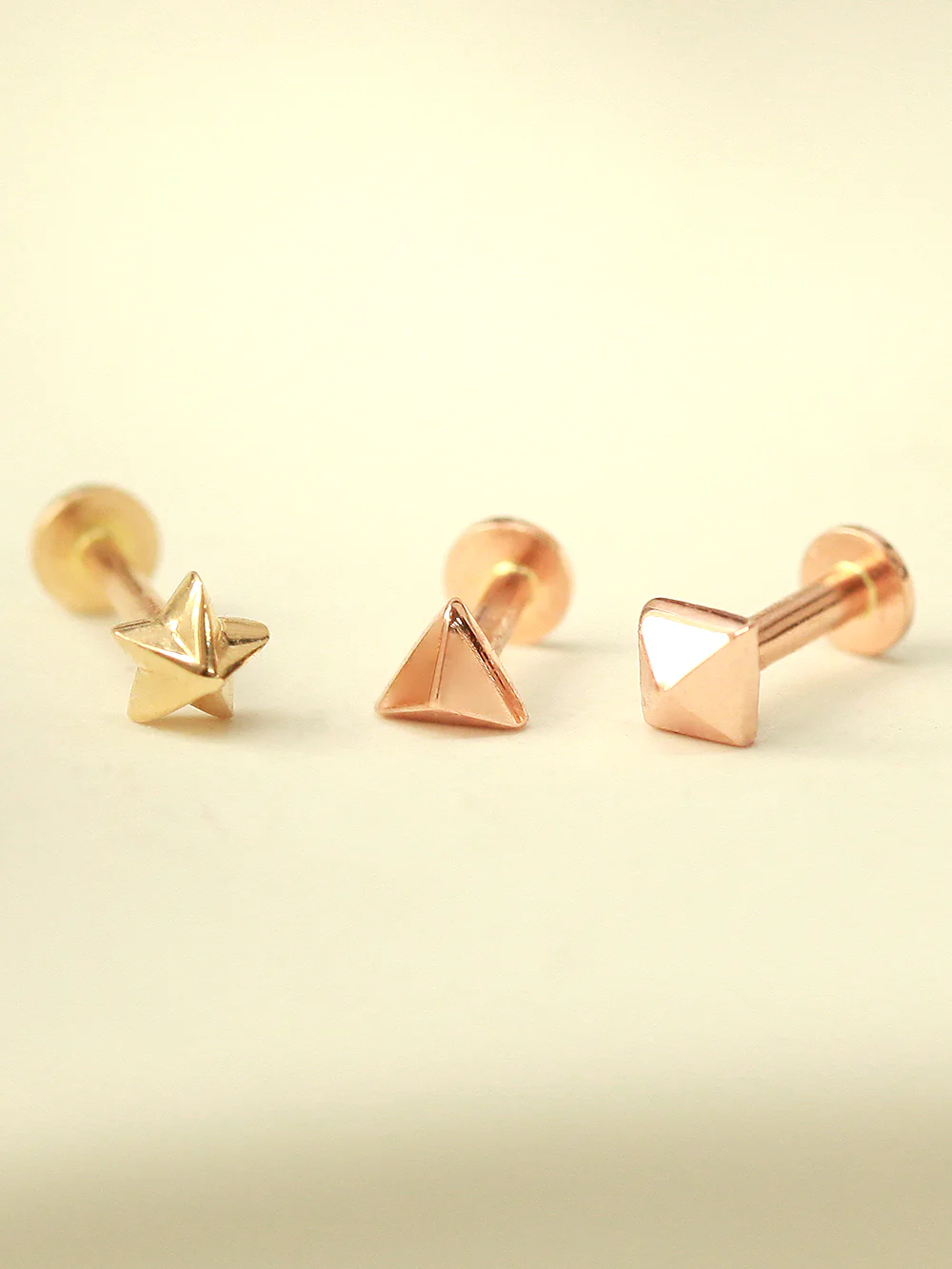 14K Gold Tiny Pyramid Internally Threaded Labret Piercing 18G16G - Image 3