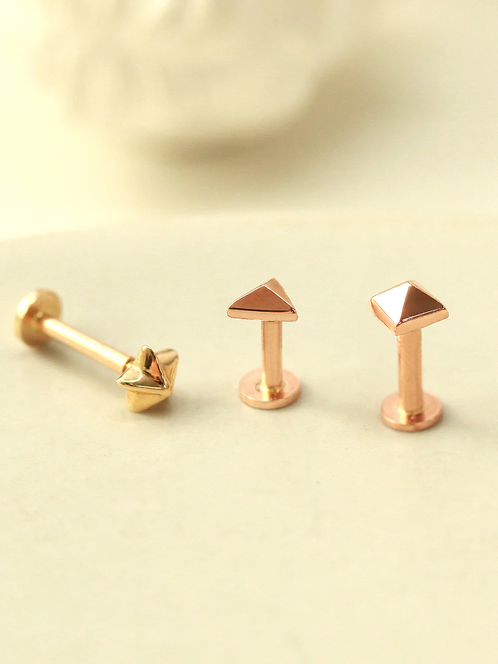 14K Gold Tiny Pyramid Internally Threaded Labret Piercing 18G16G - Image 5