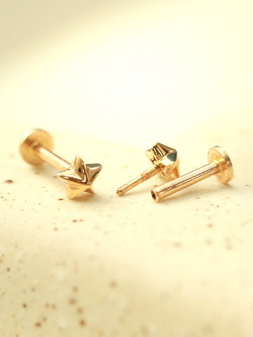14K Gold Tiny Pyramid Internally Threaded Labret Piercing 18G16G - Image 7