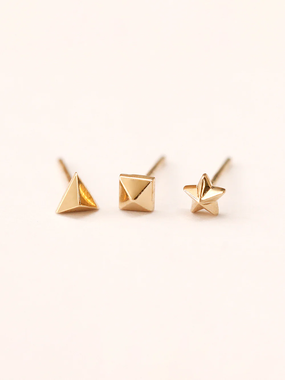 14K Gold Tiny Pyramid Stud Earring