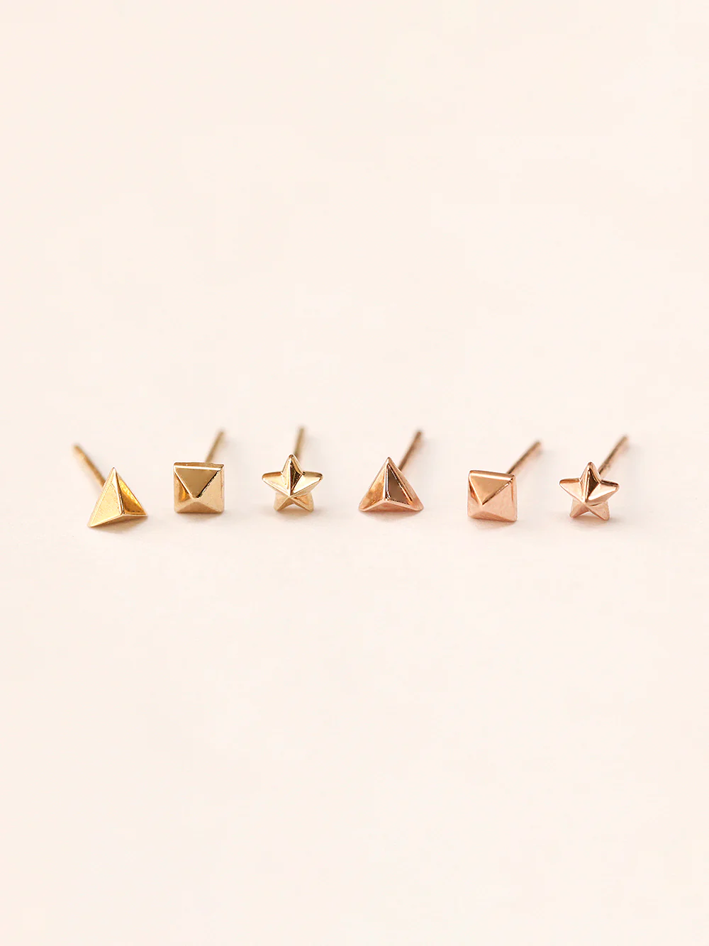 14K Gold Tiny Pyramid Stud Earring - Image 2