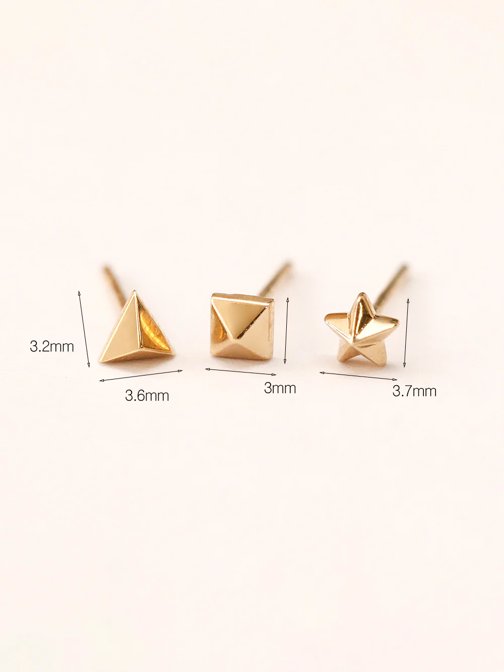 14K Gold Tiny Pyramid Stud Earring - Image 5