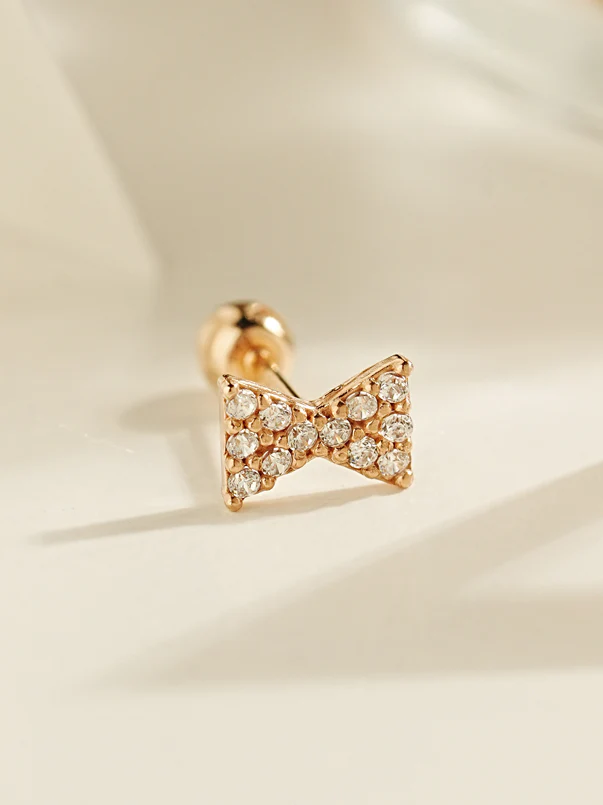 14K Gold Tiny Ribbon Cartilage Earring 20G - Image 3