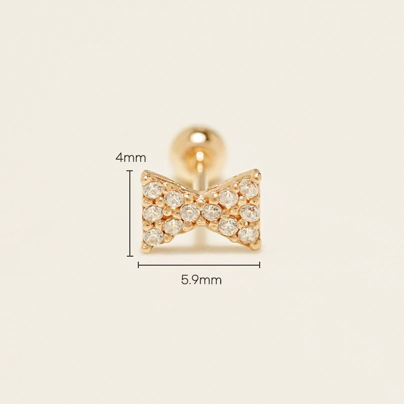 14K Gold Tiny Ribbon Cartilage Earring 20G - Image 6