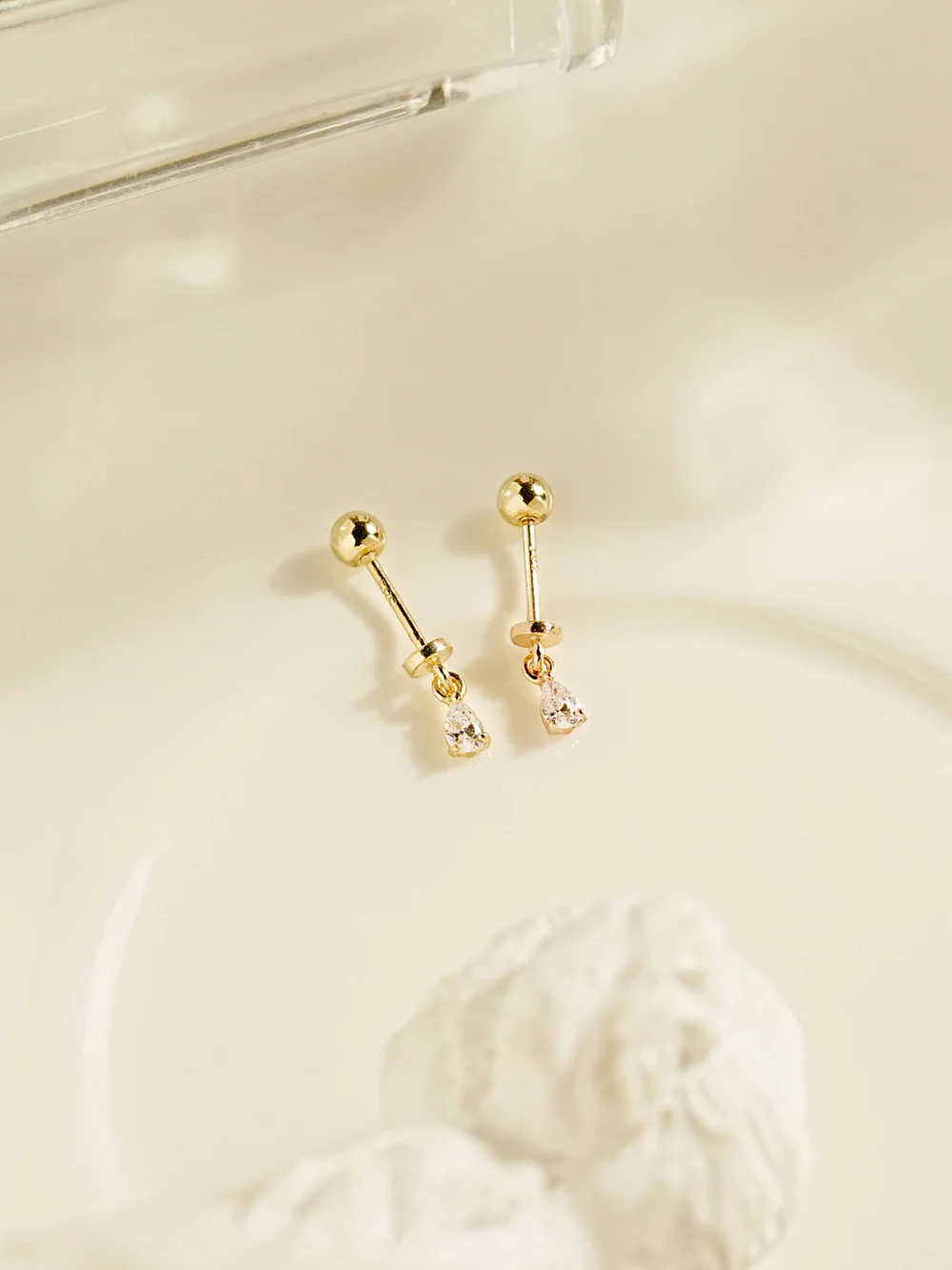 14K Gold Tiny Tear Cubic Drop Cartilage Earring 20G - Image 3