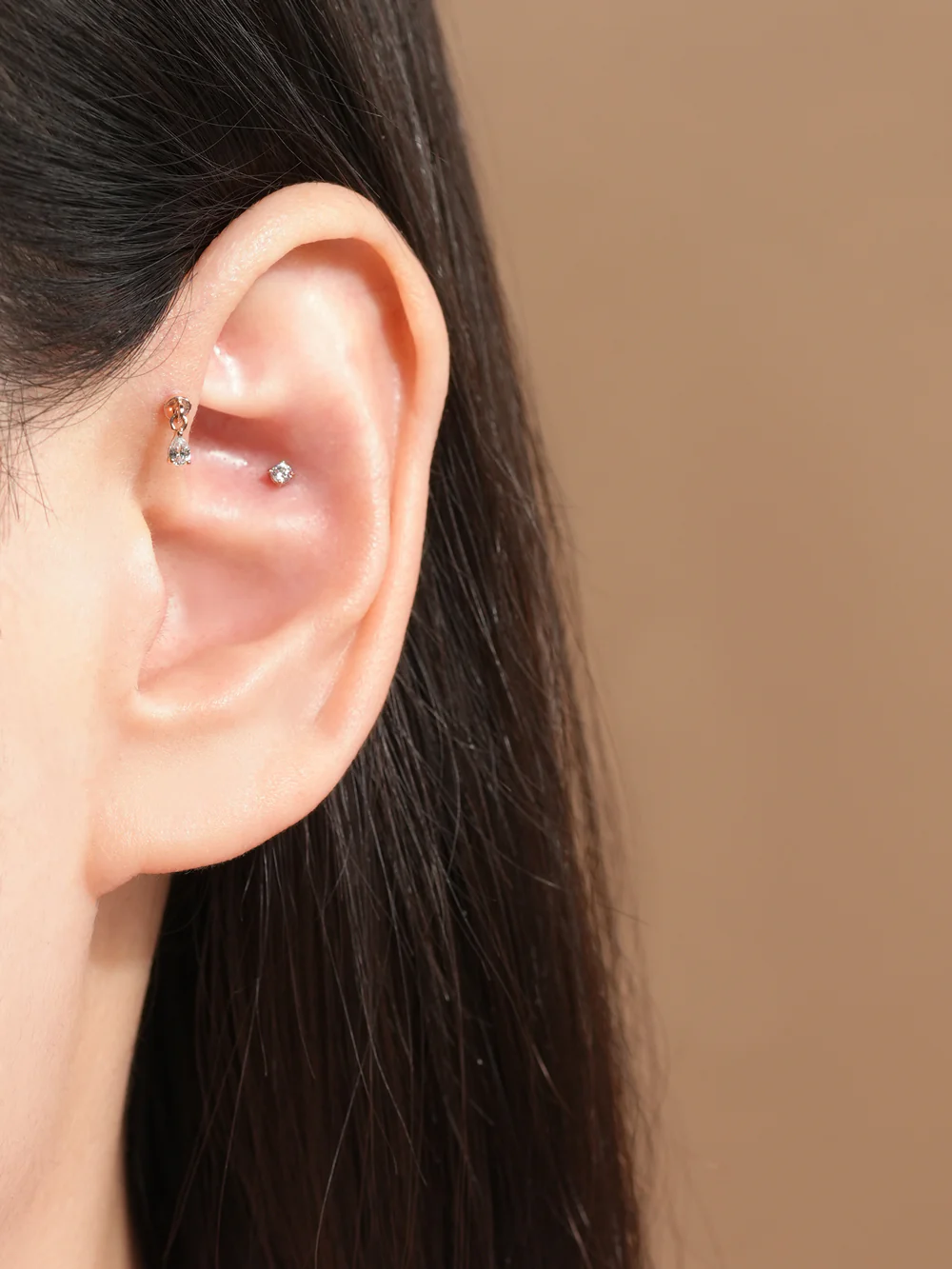 14K Gold Tiny Tear Cubic Drop Cartilage Earring 20G - Image 4