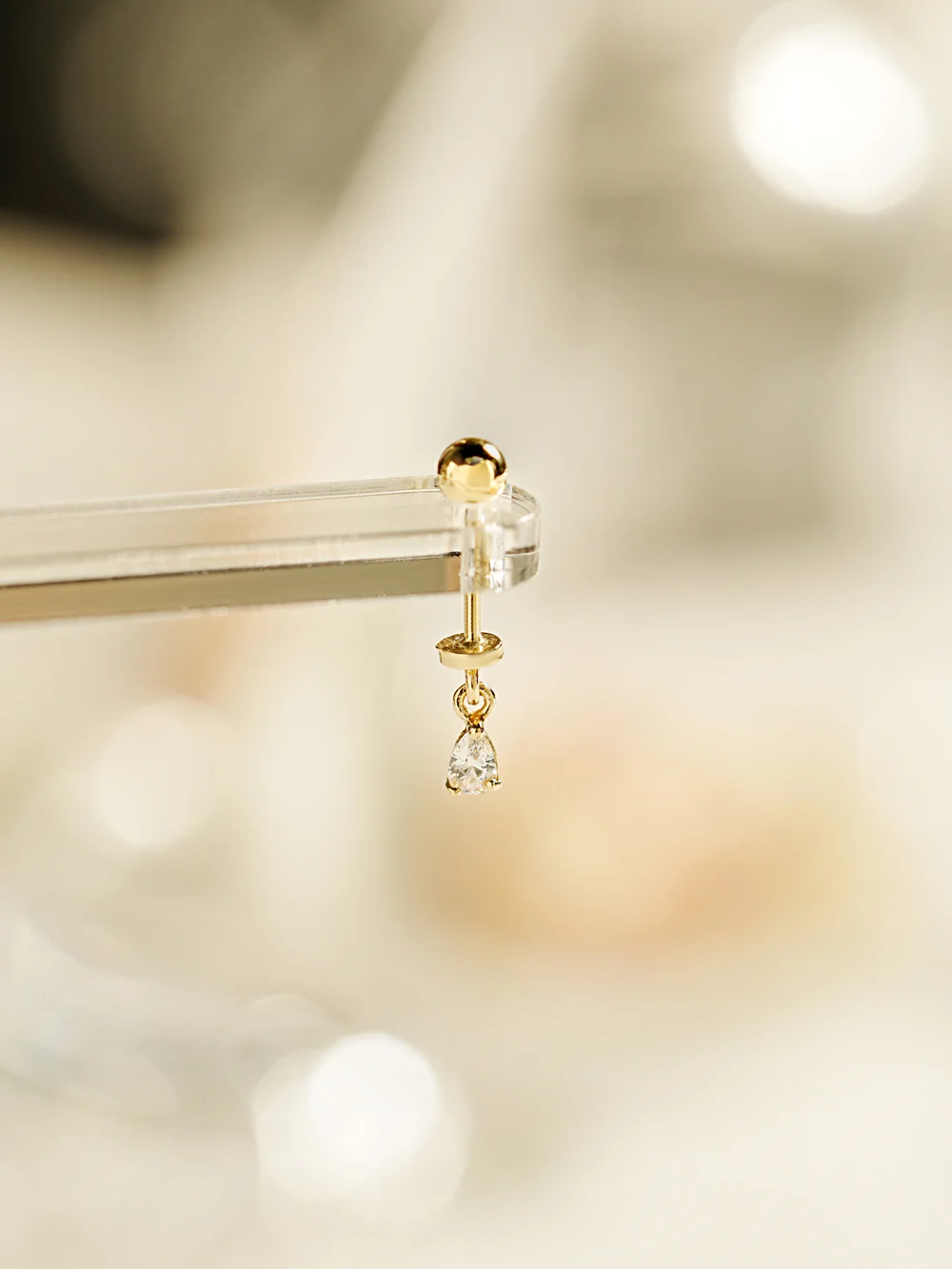 14K Gold Tiny Tear Cubic Drop Cartilage Earring 20G - Image 7