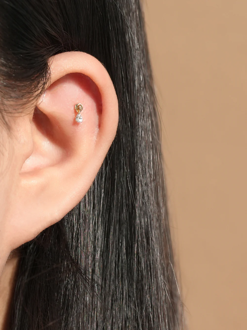14K Gold Tiny Tear Cubic Drop Cartilage Earring 20G - Image 8