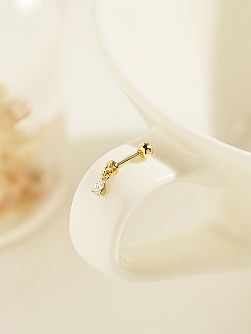 14K Gold Tiny Tear Cubic Drop Cartilage Earring 20G - Image 9