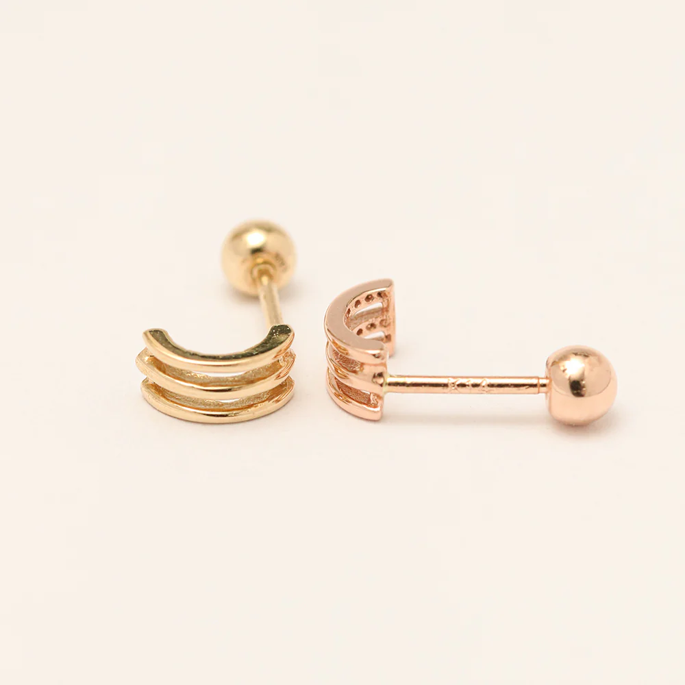 14K Gold Tiny Triple Lines Cartilage Earring 20G18G16G - Image 11