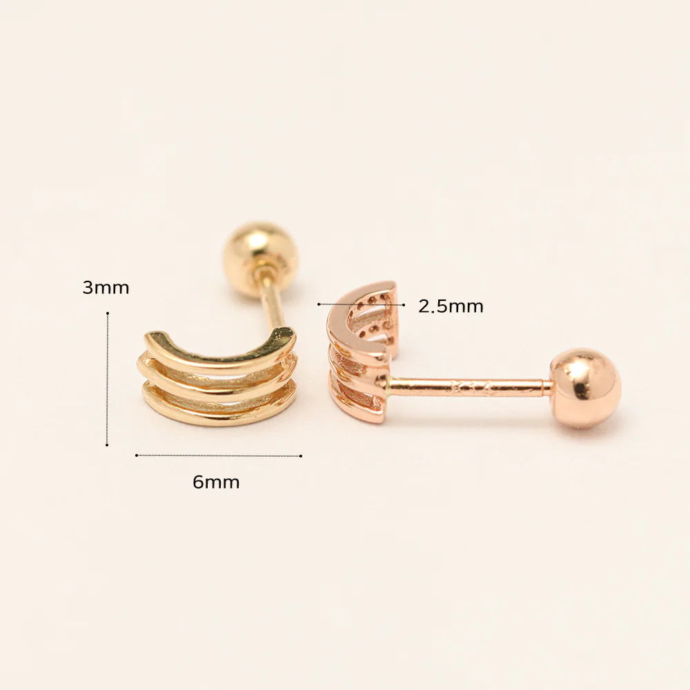 14K Gold Tiny Triple Lines Cartilage Earring 20G18G16G - Image 12