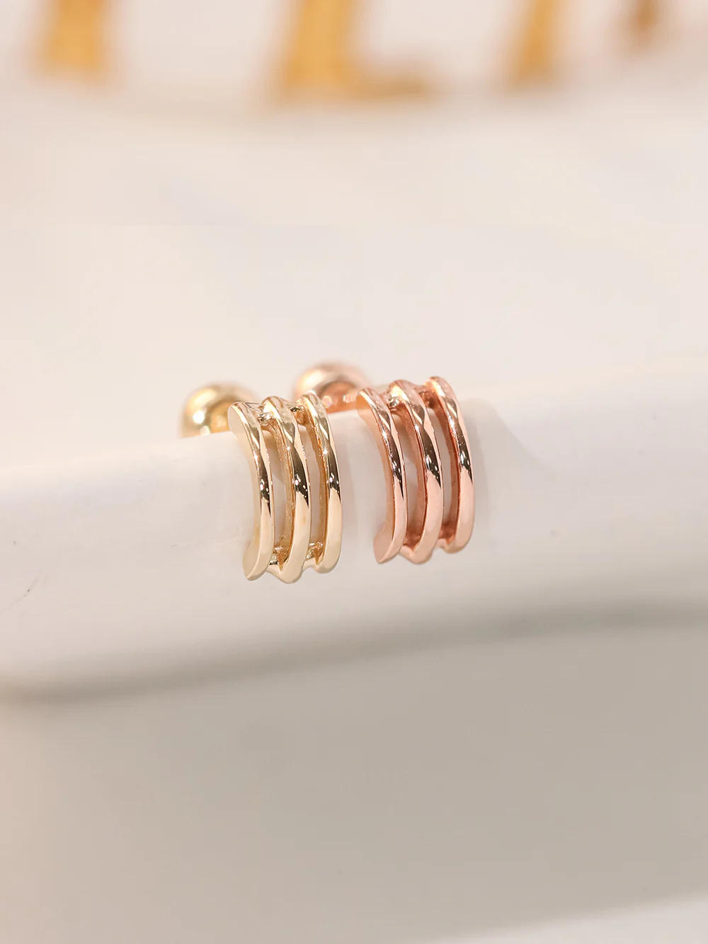 14K Gold Tiny Triple Lines Cartilage Earring 20G18G16G - Image 5