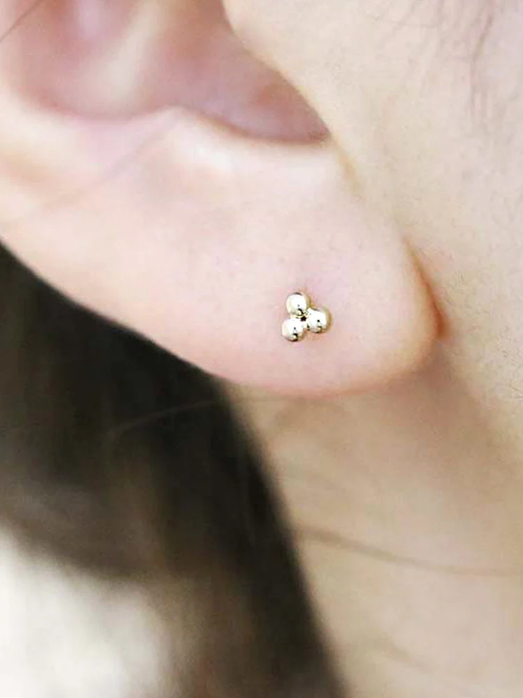 14K Gold Triangle Ball Cubic Cartilage Earring 18G16G - Image 2