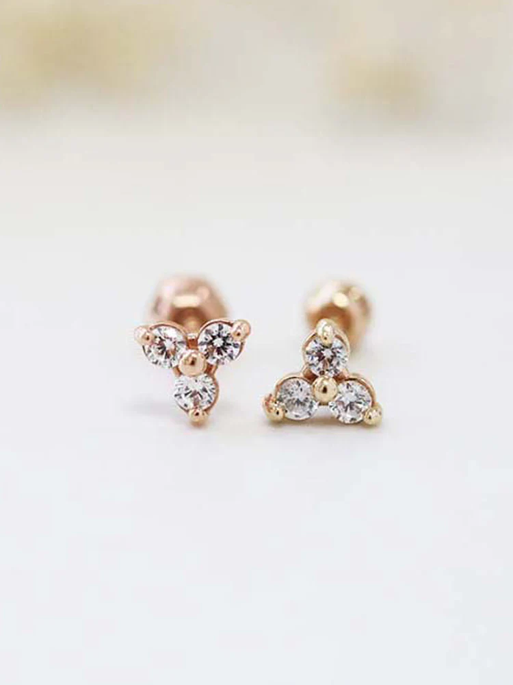 14K Gold Triangle Ball Cubic Cartilage Earring 18G16G - Image 5