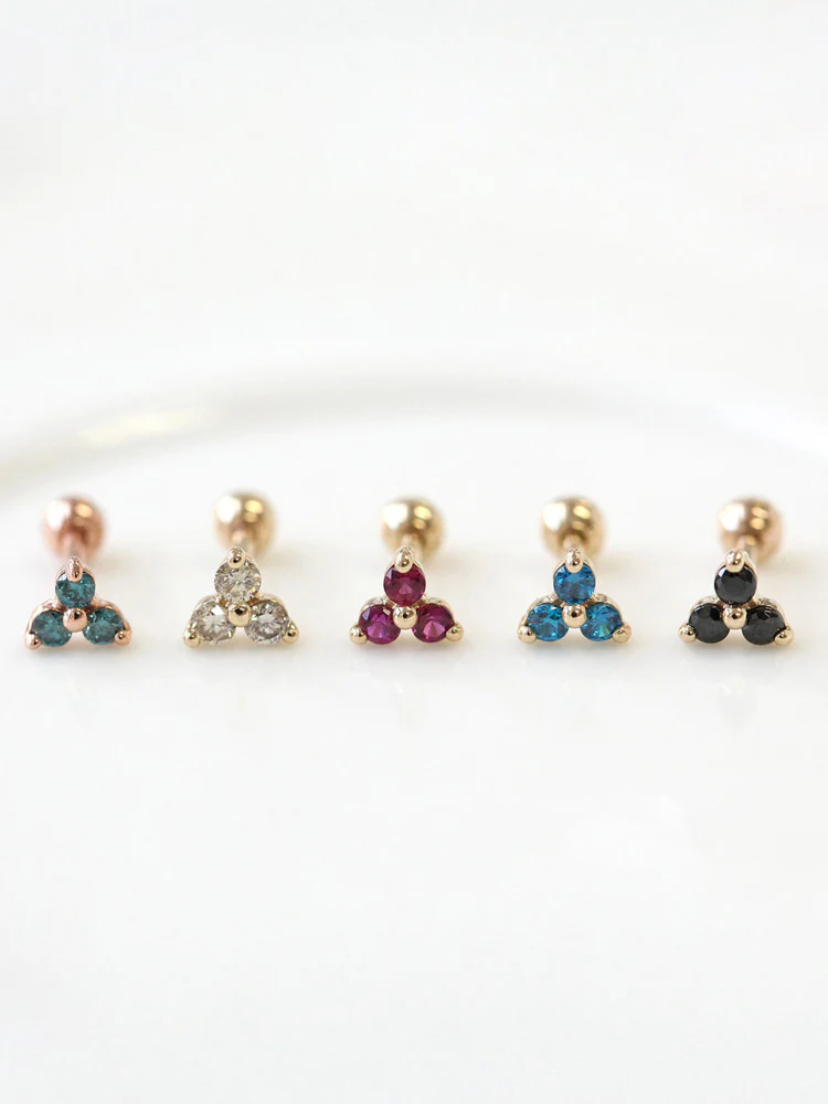 14K Gold Triangle Ball Cubic Cartilage Earring 18G16G - Image 8