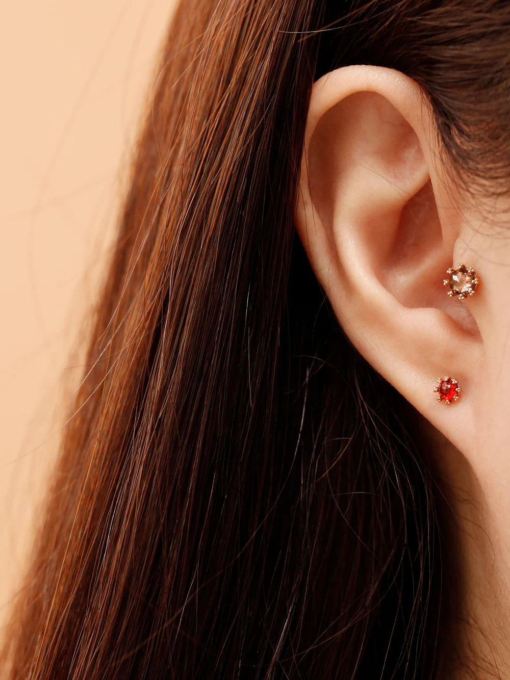 14K Gold Triangle Ball prong Rose-cut Internally Threaded Labret Piercing 18G16G - Image 2