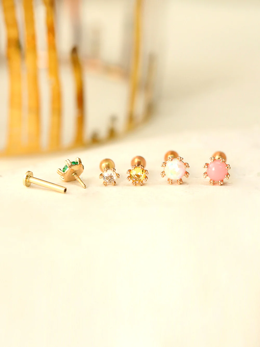 14K Gold Triangle Ball prong Rose-cut Internally Threaded Labret Piercing 18G16G - Image 5