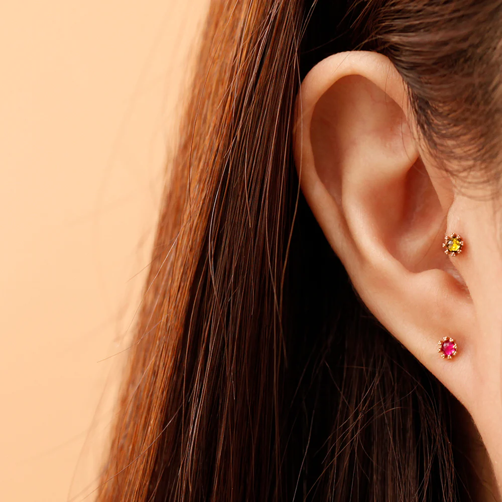 14K Gold Triangle Ball prong Rose-cut Internally Threaded Labret Piercing 18G16G - Image 9