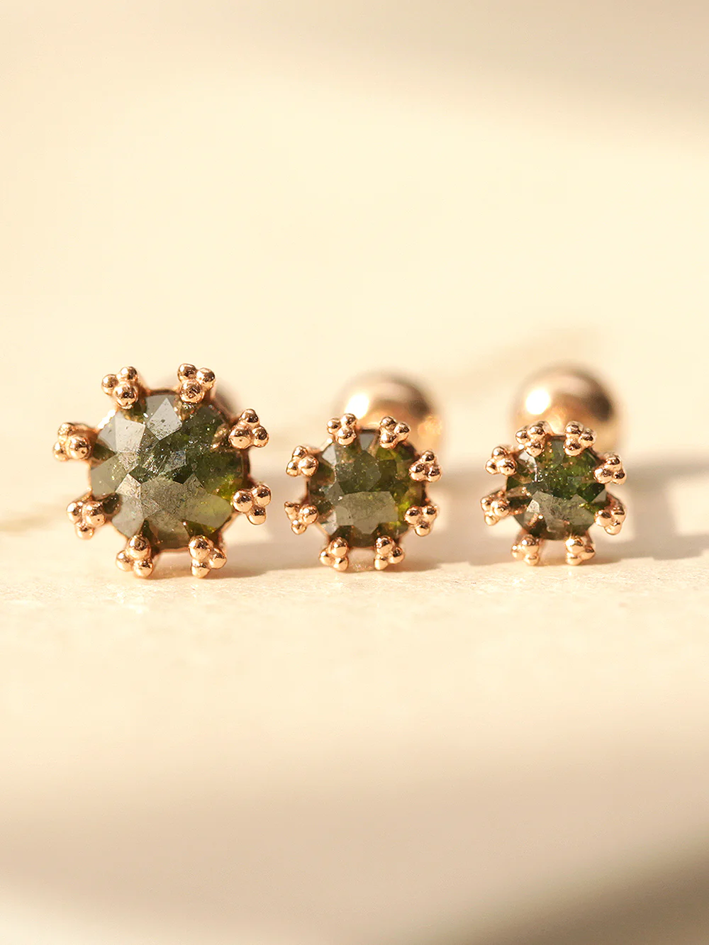 14K Gold Triangle Ball Rough Diamond Cartilage Earring 20G18G16G - Image 2