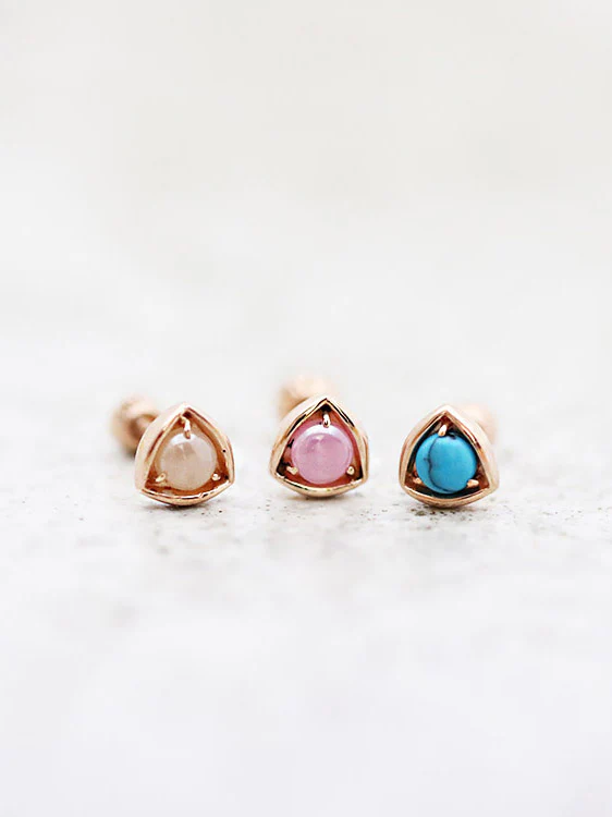 14K Gold Triangle Gemstone Cartilage Earring 18G16G - Image 2