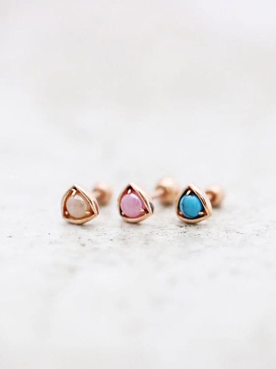 14K Gold Triangle Gemstone Cartilage Earring 18G16G - Image 3