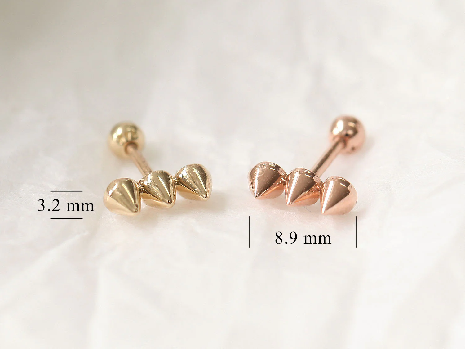 14K Gold Triangular Pyramid Cartilage Earring 18G16G - Image 10