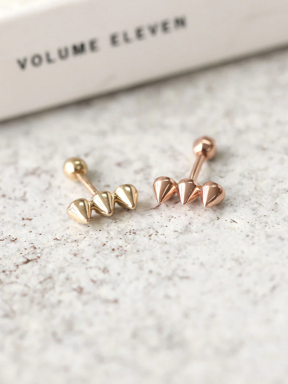 14K Gold Triangular Pyramid Cartilage Earring 18G16G - Image 2