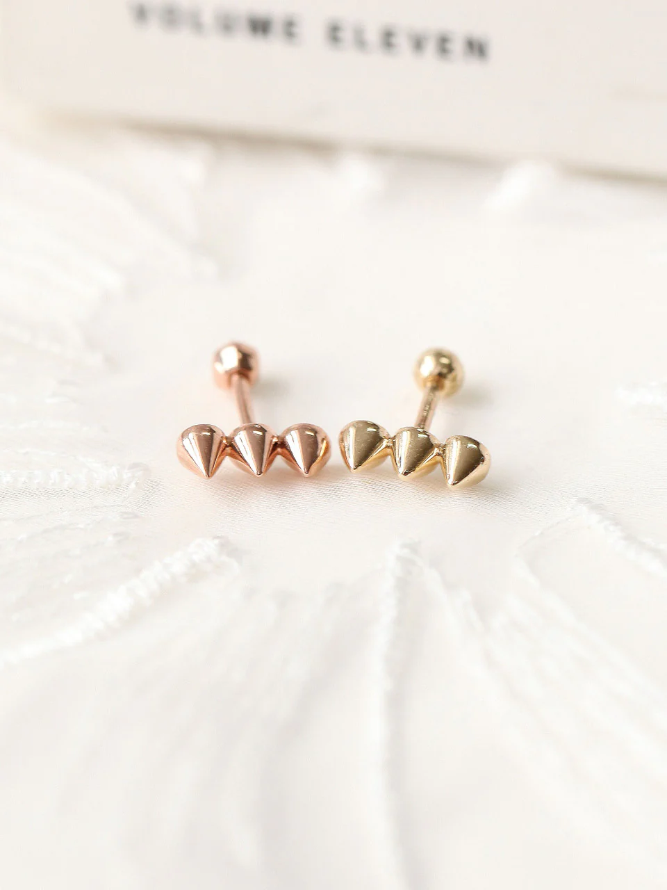 14K Gold Triangular Pyramid Cartilage Earring 18G16G - Image 3