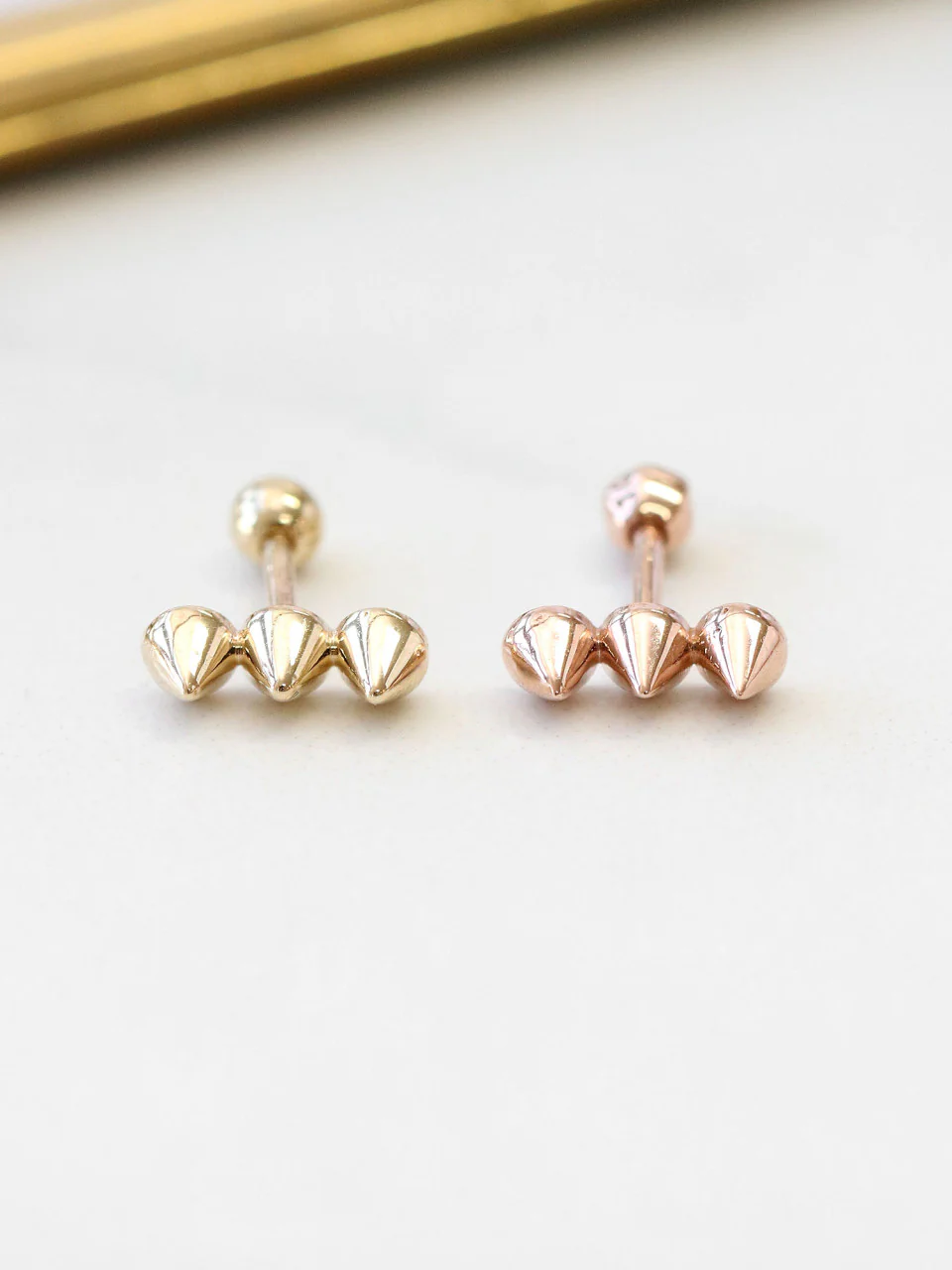 14K Gold Triangular Pyramid Cartilage Earring 18G16G - Image 4