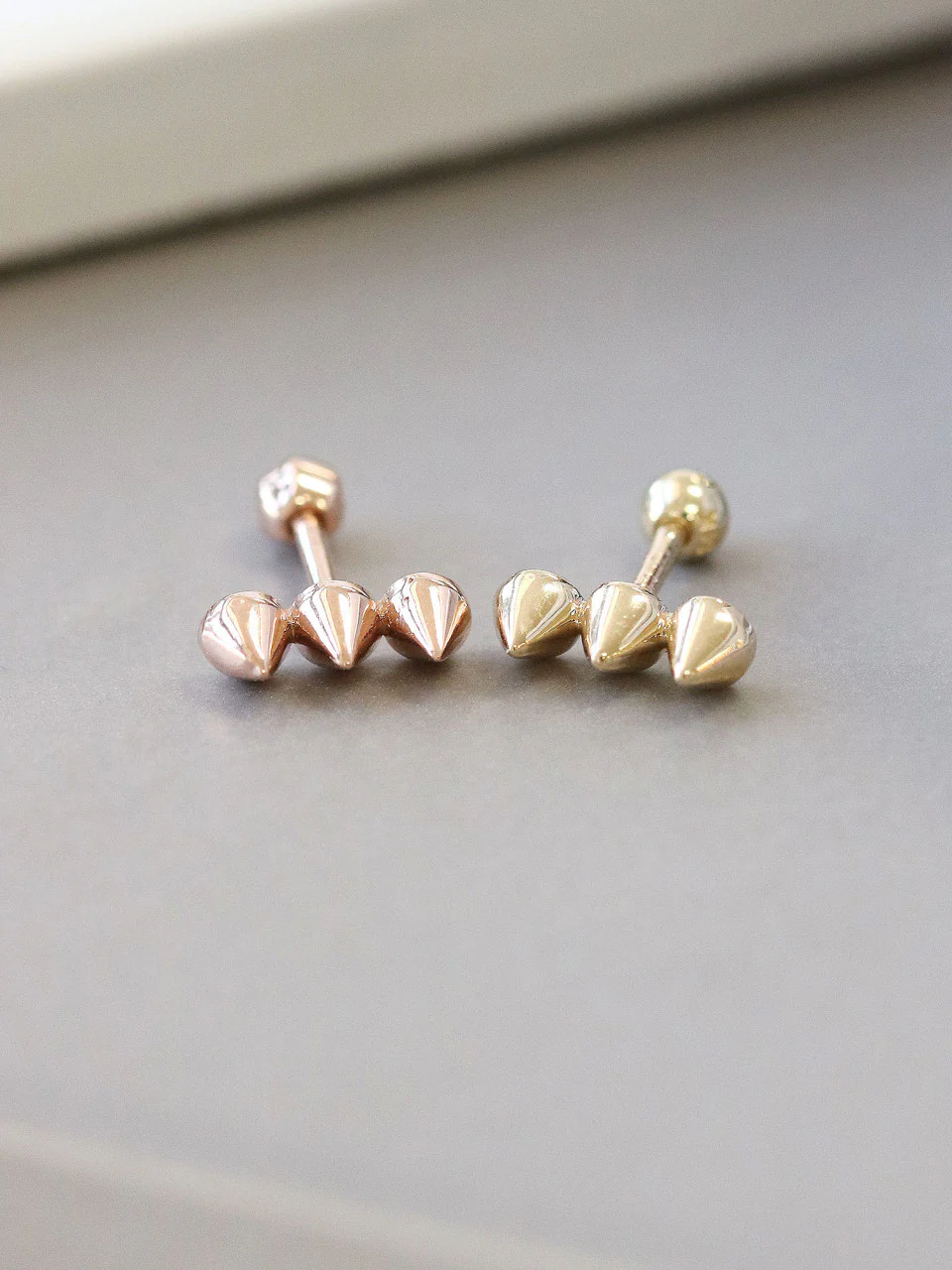 14K Gold Triangular Pyramid Cartilage Earring 18G16G - Image 5