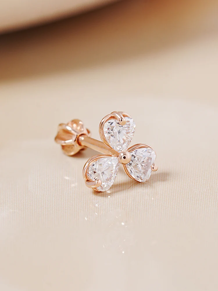 14K Gold Trio Clover Cartilage Earring 18G16G