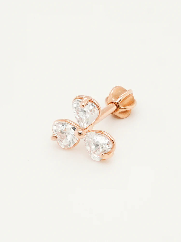 14K Gold Trio Clover Cartilage Earring 18G16G - Image 11