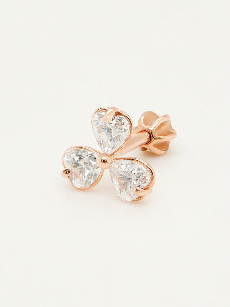 14K Gold Trio Clover Cartilage Earring 18G16G - Image 13