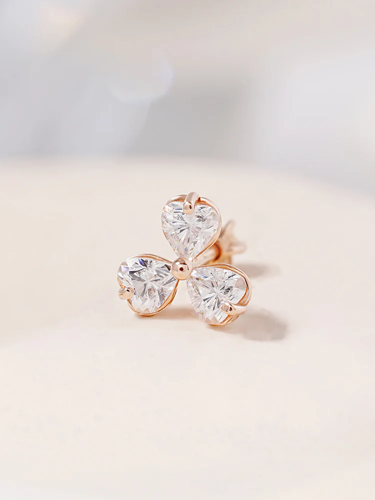 14K Gold Trio Clover Cartilage Earring 18G16G - Image 3