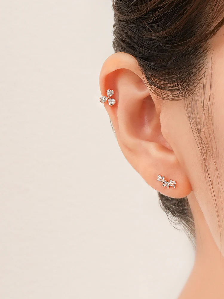 14K Gold Trio Clover Cartilage Earring 18G16G - Image 4