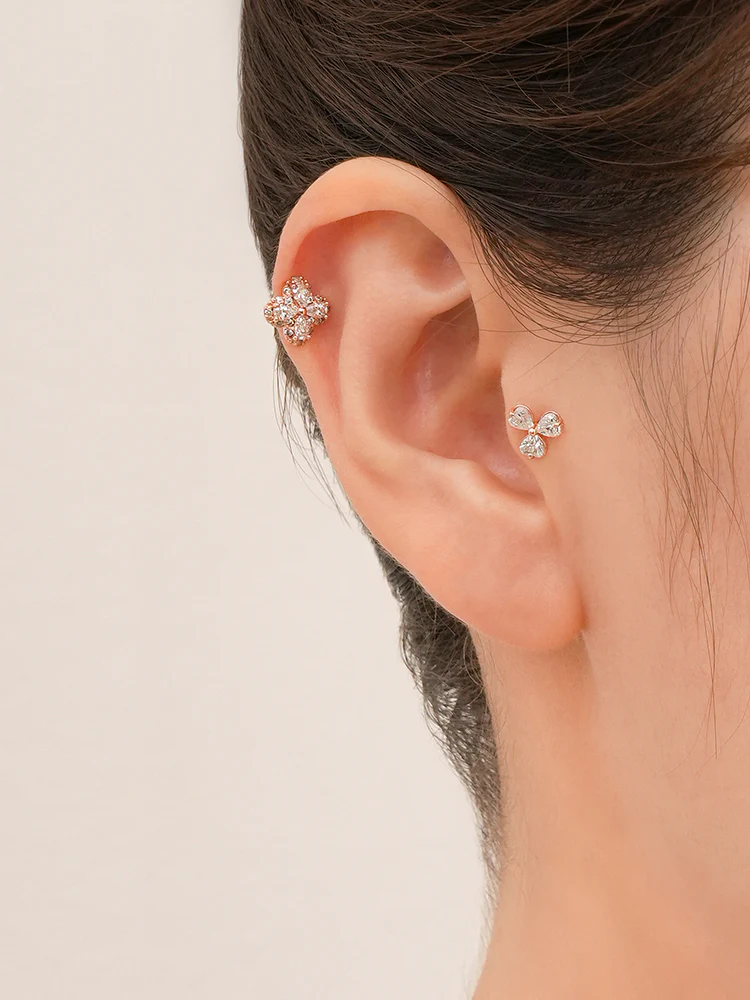 14K Gold Trio Clover Cartilage Earring 18G16G - Image 6
