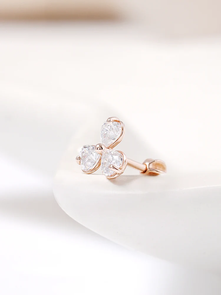 14K Gold Trio Clover Cartilage Earring 18G16G - Image 7