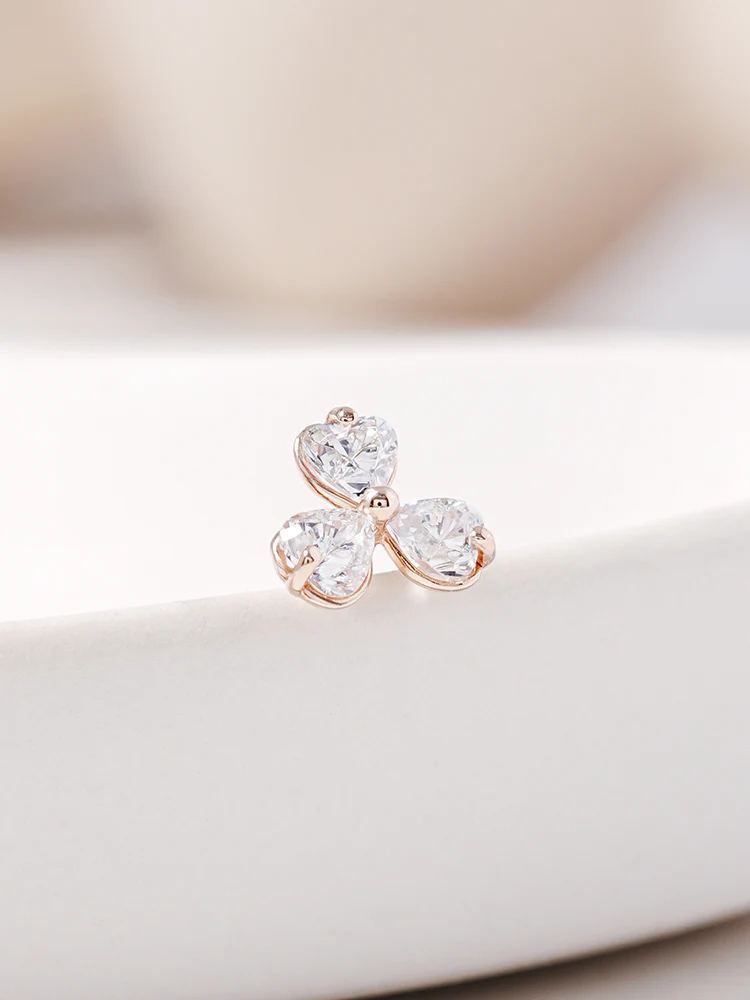14K Gold Trio Clover Cartilage Earring 18G16G - Image 9