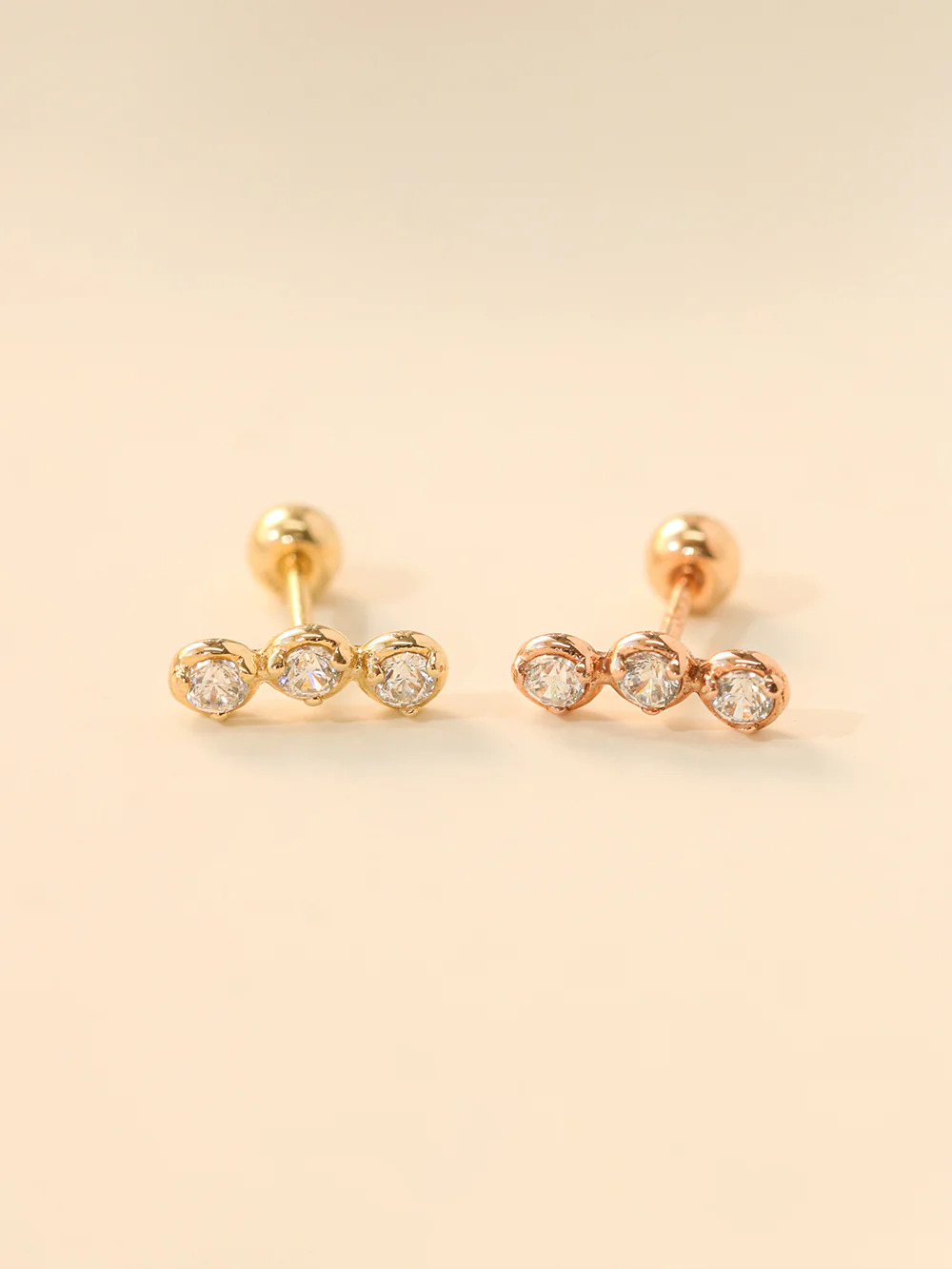 14K Gold Trio CZ Cartilage Earring 20G18G16G
