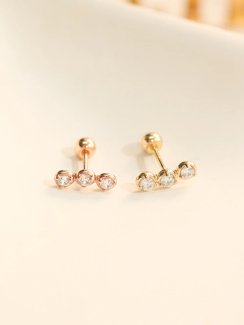 14K Gold Trio CZ Cartilage Earring 20G18G16G - Image 10